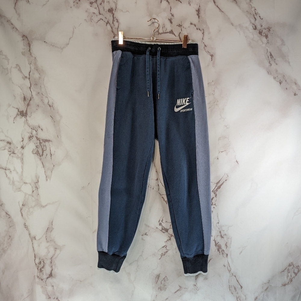 Nike Sweatpant Women Small Blue Black Colorblock Sportswear Jogger Drawstring